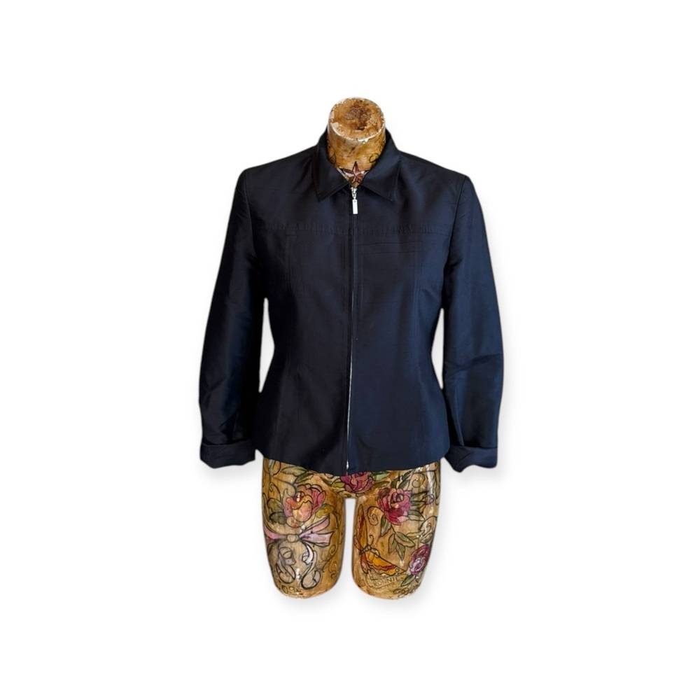 Rena Rowan jacket blazer zip-up jacket silk Size 6 small shoulder pads